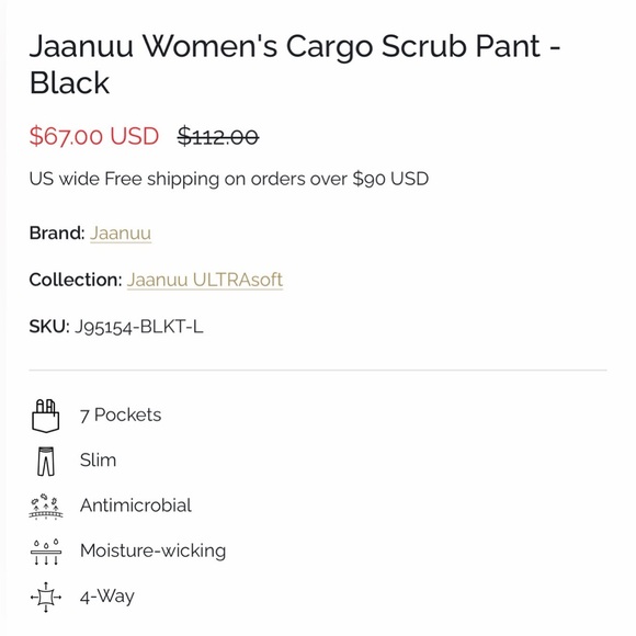 Jaanuu Black Cargo Scrub Pants
NWT - Picture 7 of 17